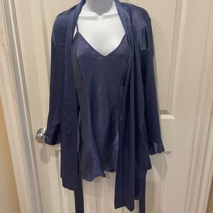 Victoria's Secret Deep Purplish Blue Satin Chemise and Robe